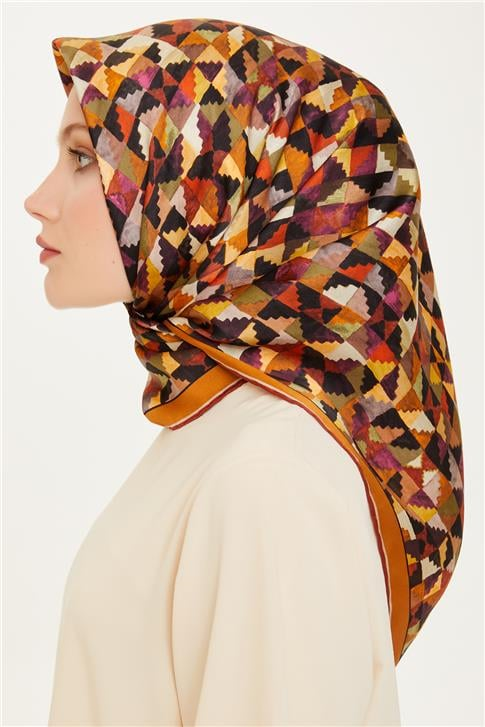 Armine Geometrik Desenli Twill Saf İpek Eşarp 9214D 85 81