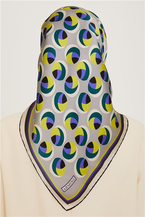 Armine Geometrik Desenli Twill Saf İpek Eşarp 9219D 82
