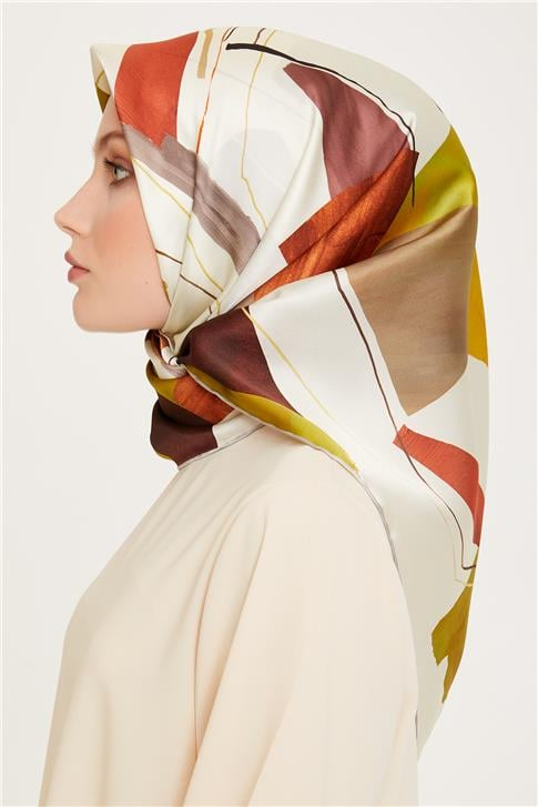 Armine Geometrik Desenli Twill Saf İpek Eşarp 9241D 37
