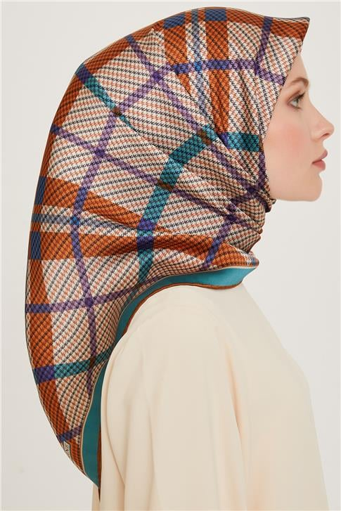 Armine Geometrik Desenli Twill Saf İpek Eşarp 9247D 04