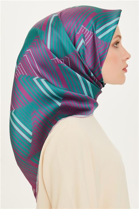 Armine Geometrik Desenli Twill Saf İpek Eşarp 9218D 83 39