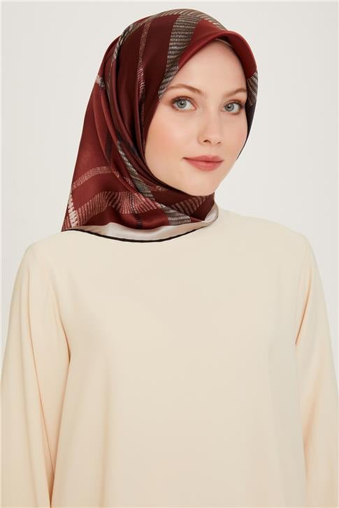 Armine Geometrik Desenli Twill Saf İpek Eşarp 9206D 81