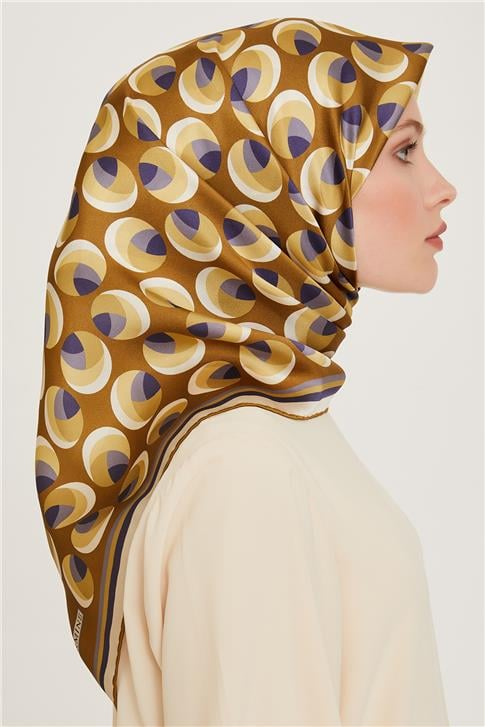 Armine Geometrik Desenli Twill Saf İpek Eşarp 9219D 06