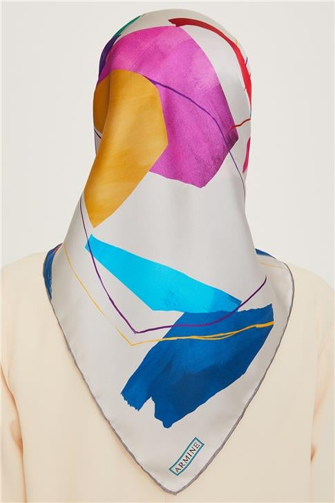 Armine Geometrik Desenli Twill Saf İpek Eşarp 9241D 05
