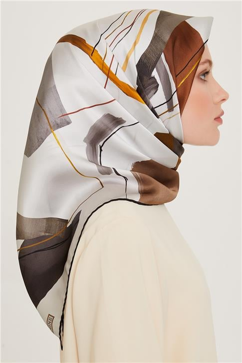 Armine Geometrik Desenli Twill Saf İpek Eşarp 9241D 36