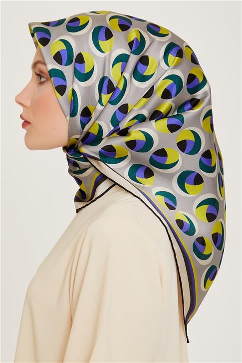 Armine Geometrik Desenli Twill Saf İpek Eşarp 9219D 82