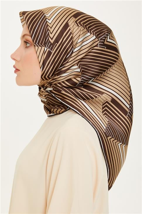 Armine Geometrik Desenli Twill Saf İpek Eşarp 9218D 83 35