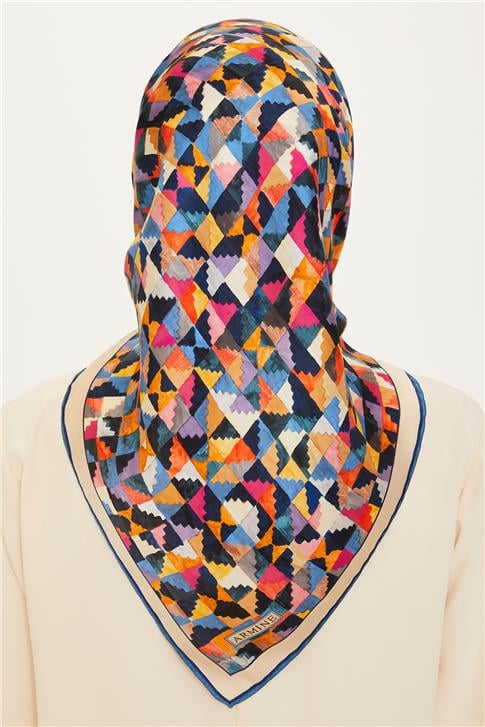 Armine Geometrik Desenli Twill Saf İpek Eşarp 9214D 85 32