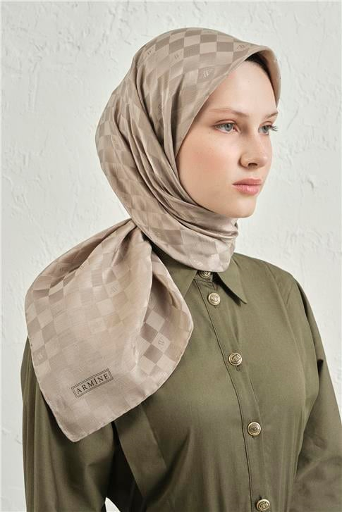 Armine Jakarlı İpek Pamuk Dama Eşarp 26 08