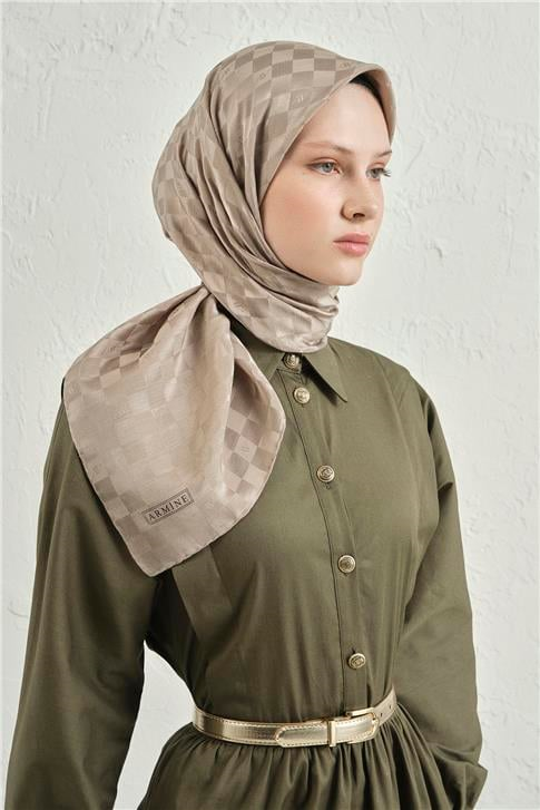 Armine Jakarlı İpek Pamuk Dama Eşarp 26 08