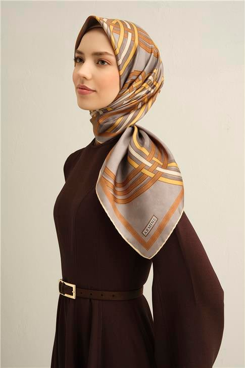 Armine Klasik Desenli Saf İpek Sura Eşarp 9333D 32