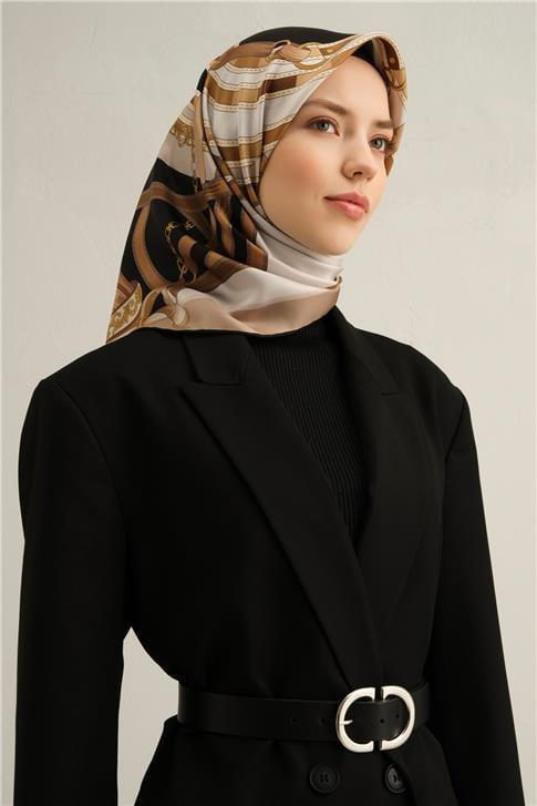 Armine Klasik Desenli Saf İpek Sura Eşarp 9315D 03