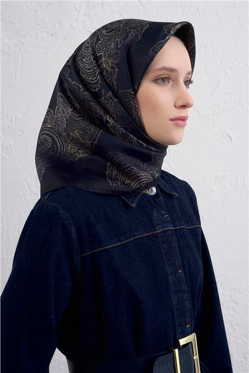 Armine Klasik Desenli Saf İpek Twill Eşarp 9428D 05
