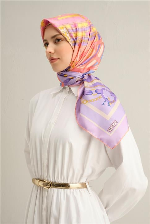 Armine Klasik Desenli Saf İpek Twill Eşarp 9315D 50