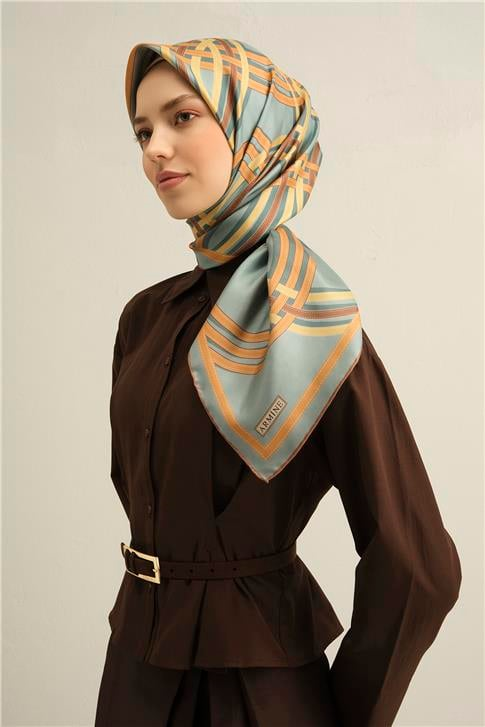 Armine Klasik Desenli Saf İpek Twill Eşarp 9333D 84