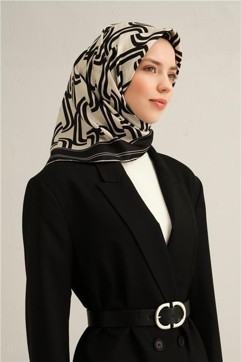 Armine Klasik Desenli Saf İpek Twill Eşarp 9343D 09