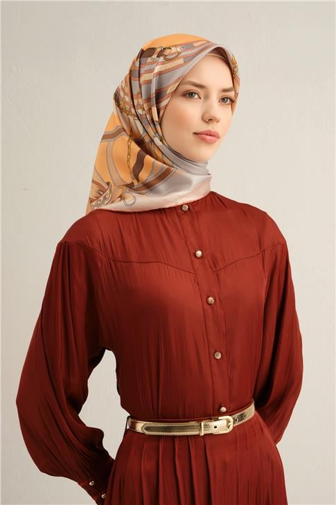 Armine Klasik Desenli Saf İpek Twill Eşarp 9315D 80