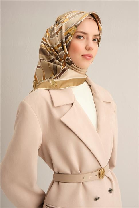 Armine Klasik Desenli Saf İpek Twill Eşarp 9315D 34