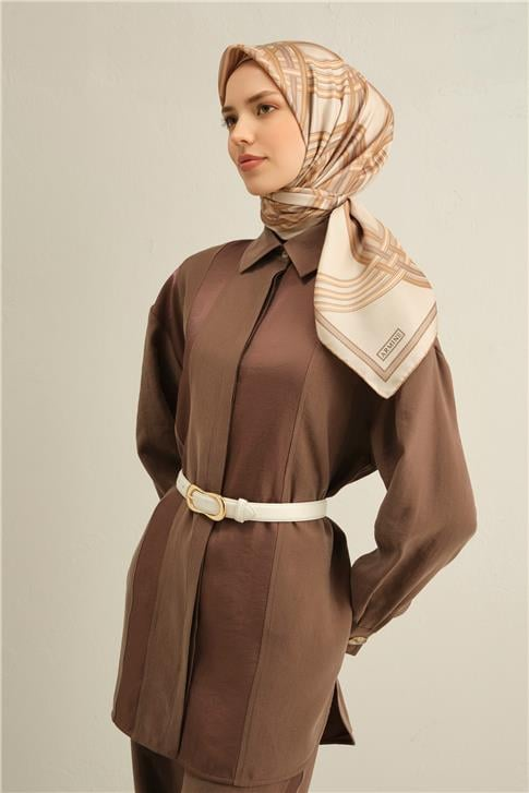 Armine Klasik Desenli Saf İpek Twill Eşarp 9333D 04