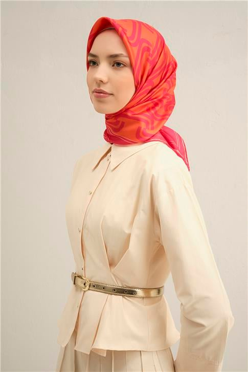 Armine Klasik Desenli Saf İpek Twill Eşarp 9343D 89