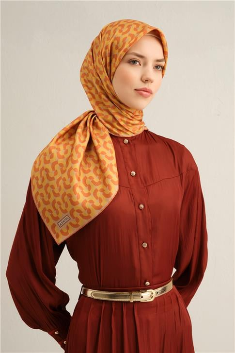 Armine Klasik Desenli Saf İpek Twill Eşarp 9321D 51
