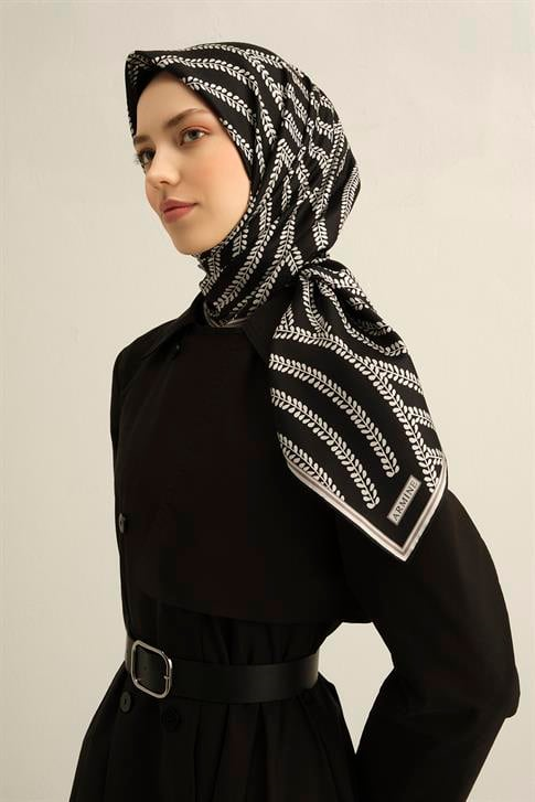 Armine Klasik Desenli Saf İpek Twill Eşarp 9351D 55