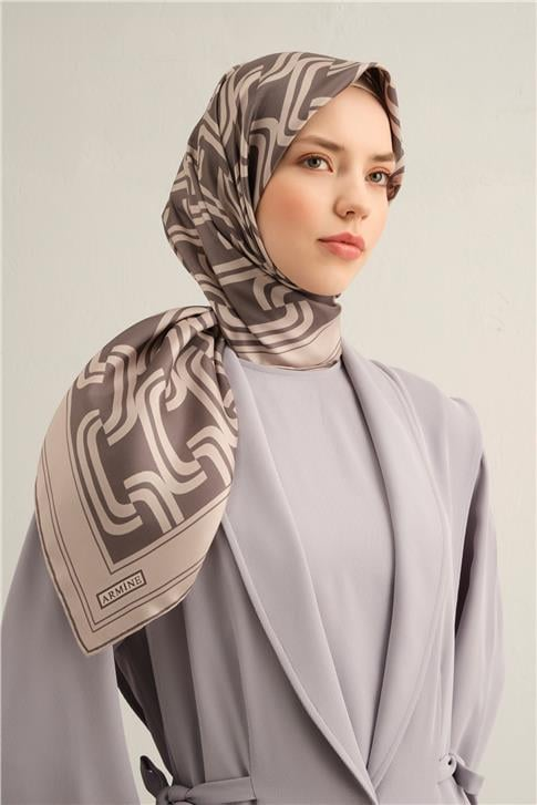 Armine Klasik Desenli Saf İpek Twill Eşarp 9343D 02