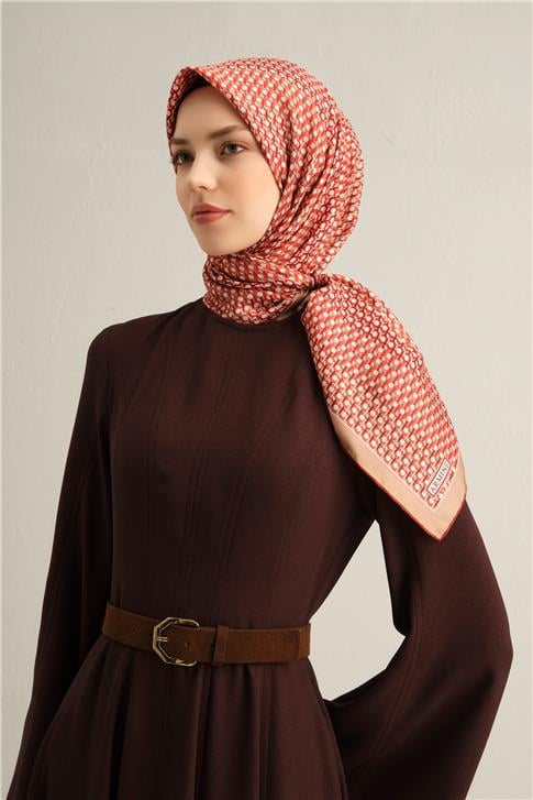 Armine Klasik Desenli Saf İpek Twill Eşarp 9319D 07