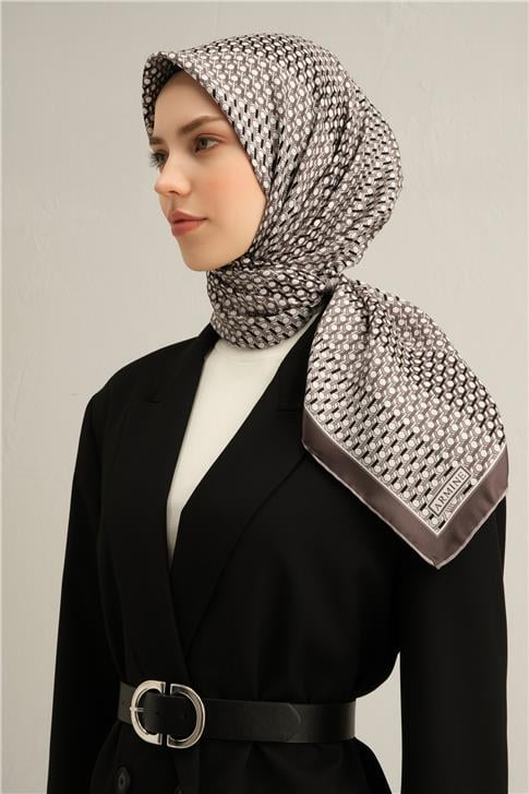 Armine Klasik Desenli Saf İpek Twill Eşarp 9319D 08
