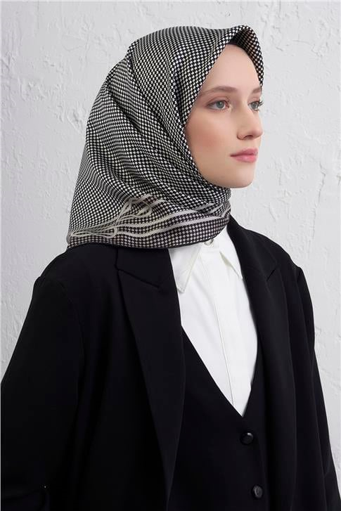 Armine Klasik Desenli Saf İpek Twill Eşarp 9404D 80