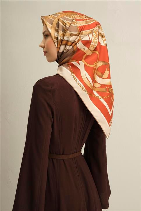 Armine Klasik Desenli Saf İpek Twill Eşarp 9315D 05