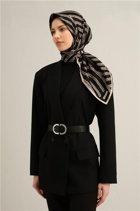 Armine Klasik Desenli Saf İpek Twill Eşarp 9351D 57