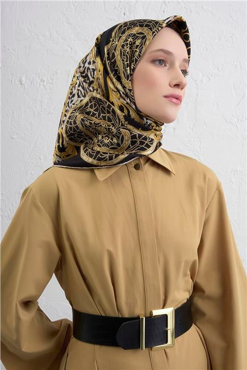 Armine Klasik Desenli Saf İpek Twill Eşarp 9411D 81