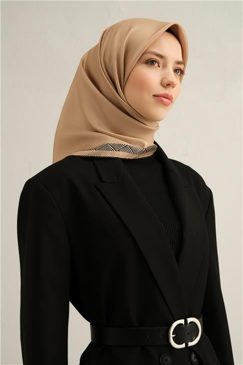 Armine Klasik Desenli Saf İpek Twill Eşarp 9357D 34