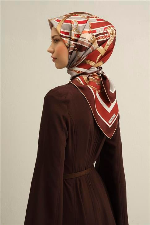 Armine Klasik Desenli Saf İpek Twill Eşarp 9315D 31