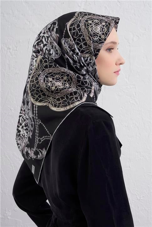 Armine Klasik Desenli Saf İpek Twill Eşarp 9411D 86