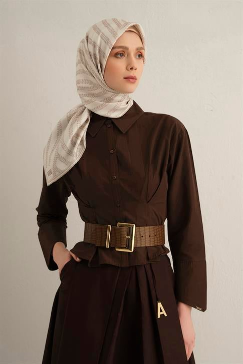 Armine Klasik Desenli Saf İpek Twill Eşarp 9351D 80