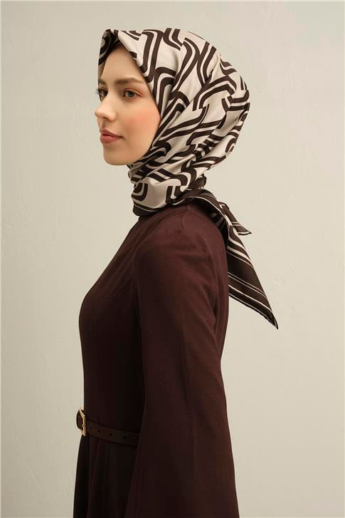 Armine Klasik Desenli Saf İpek Twill Eşarp 9343D 52