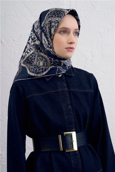 Armine Klasik Desenli Saf İpek Twill Eşarp 9411D 85