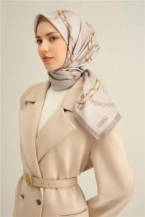 Armine Klasik Desenli Saf İpek Twill Eşarp 9346D 31