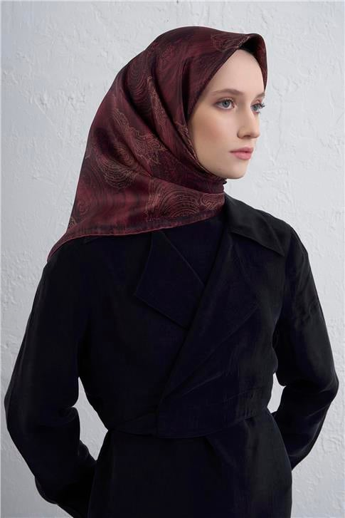 Armine Klasik Desenli Saf İpek Twill Eşarp 9428D 03