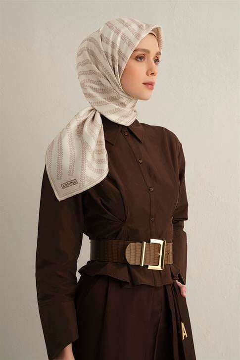 Armine Klasik Desenli Saf İpek Twill Eşarp 9351D 80