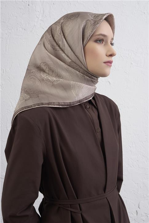 Armine Klasik Desenli Saf İpek Twill Eşarp 9428D 06