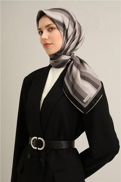 Armine Klasik Desenli Saf İpek Twill Eşarp 9343D 34