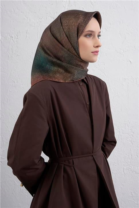 Armine Klasik Desenli Saf İpek Twill Eşarp 9437D 12