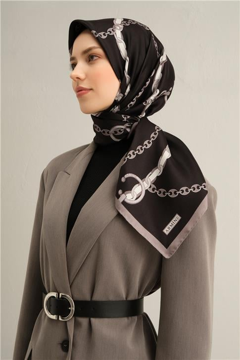 Armine Klasik Desenli Saf İpek Twill Eşarp 9346D 11