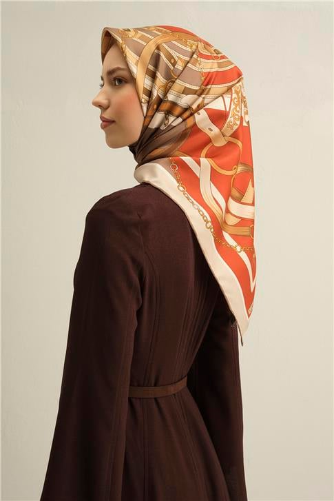 Armine Klasik Desenli Saf İpek Twill Eşarp 9315D 05