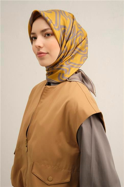 Armine Klasik Desenli Saf İpek Twill Eşarp 9343D 05