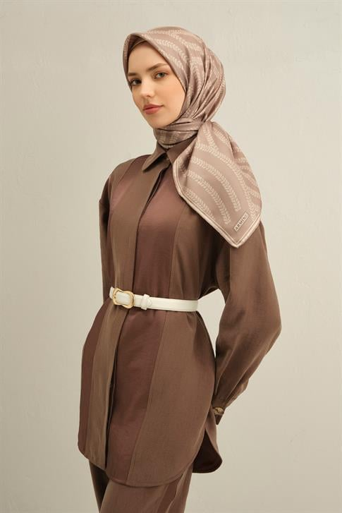 Armine Klasik Desenli Saf İpek Twill Eşarp 9351D 02