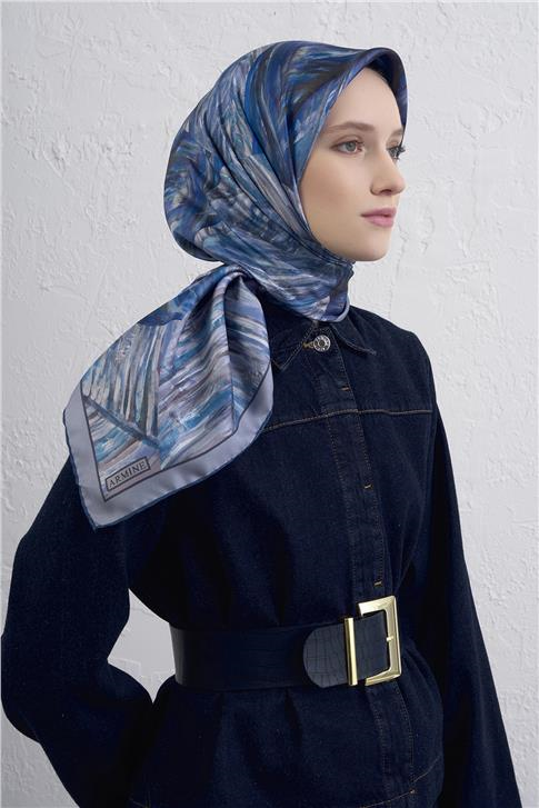 Armine Klasik Desenli Saf İpek Twill Eşarp 9430D 82